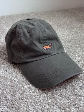 Vineyard Vines Baseball Hat Cap Gray Orange Whale Logo Adjustable Mens OSFM